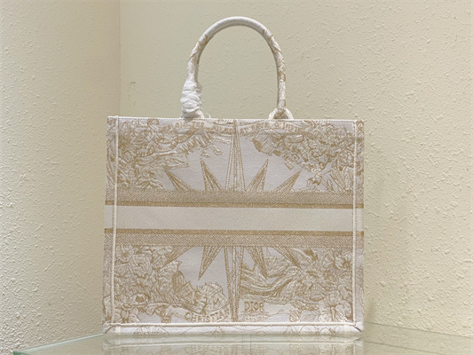 CD Large Book Tote R??ve d’Infini Embroidery White and Gold Tone