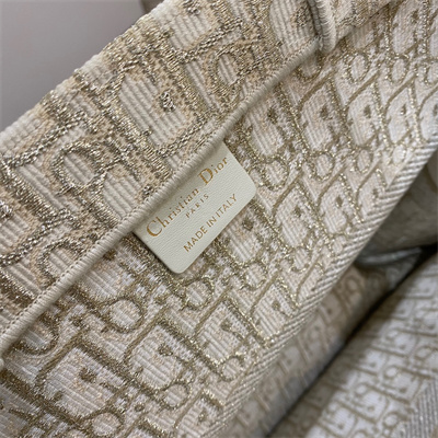 CD Large Book Tote White and Gold Tone Oblique Embroidery