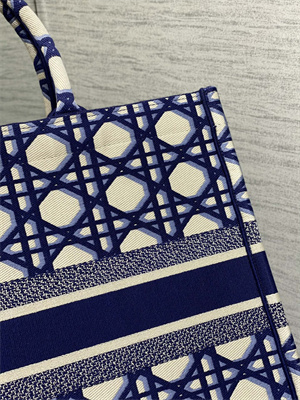 CD Large Book Tote Beige and Blue Macrocannage Embroidery