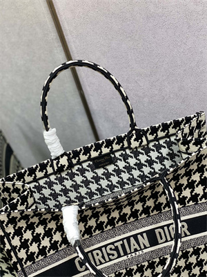 CD Large Book Tote Macro Houndstooth Embroidery Black and White