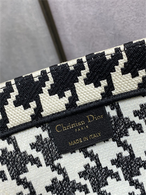 CD Large Book Tote Macro Houndstooth Embroidery Black and White