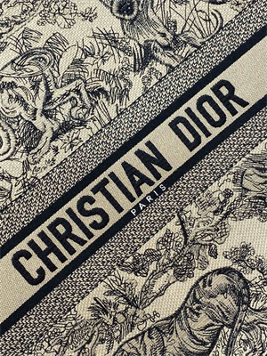 CD Large Book Tote Toile de Jouy Embroidery Beige and Black