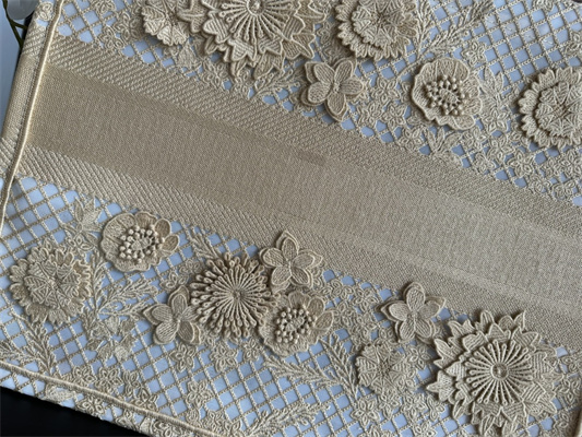 CD Large Book Tote Beige D-Lace Flowers Embroidery With Macrame Effect
