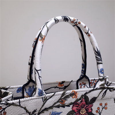 CD Medium Book Tote Rosa Mutabilis Embroidery White Multicolor