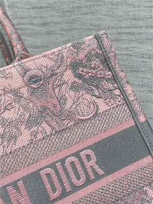 CD Medium Book Tote Toile de Jouy Embroidery Pink and Grey