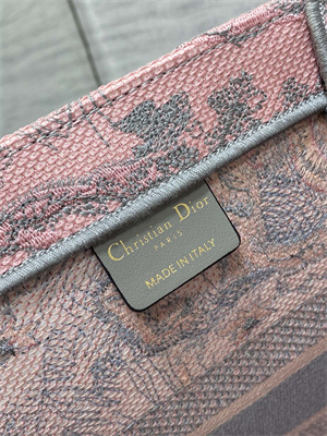 CD Medium Book Tote Toile de Jouy Embroidery Pink and Grey