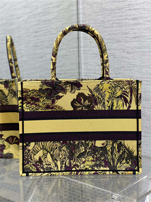 CD Medium Book Tote Voyage Toile de Jouy Embroidery Yellow and Black