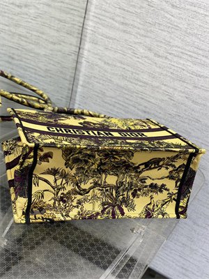 CD Medium Book Tote Voyage Toile de Jouy Embroidery Yellow and Black