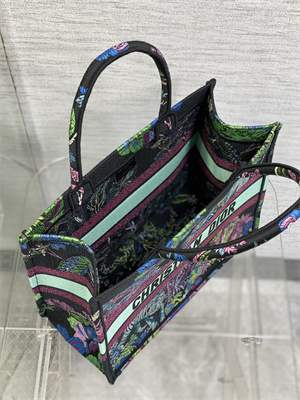 CD Medium Book Tote Voyage Toile de Jouy Embroidery Green and Multicolor