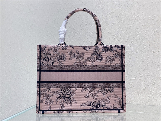 CD Medium Book Tote Jardin Botanique Embroidery Pink