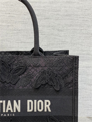 CD Medium Book Tote Black D-Lace Butterfly Embroidery With Macrame Effect