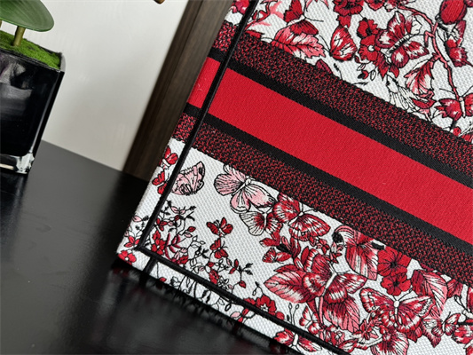 CD Medium Book Tote Le C?ur des Papillons Embroidery White and Red