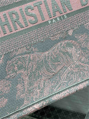CD Medium Book Tote Toile de Jouy Embroidery Grey and Pink