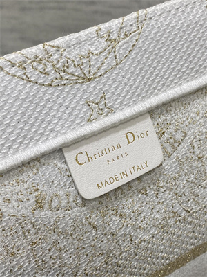 CD Medium Book Tote Butterfly Around The World Embroidery White and Gold Tone