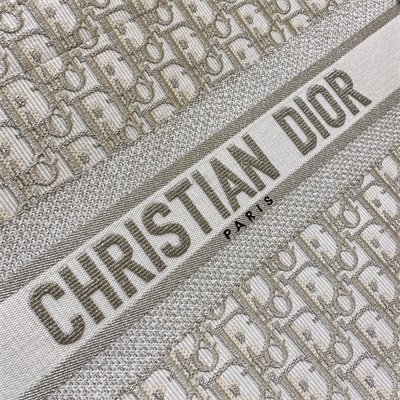 CD Medium Book Tote White and Gold Tone Oblique Embroidery