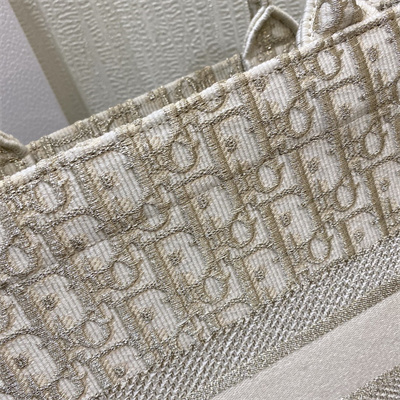 CD Medium Book Tote White and Gold Tone Oblique Embroidery