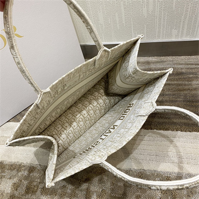 CD Medium Book Tote White and Gold Tone Oblique Embroidery