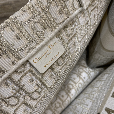 CD Medium Book Tote White and Gold Tone Oblique Embroidery