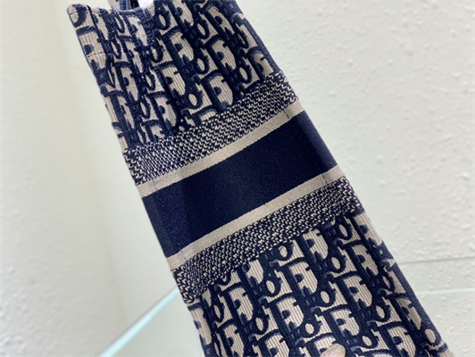 CD Medium Book Tote Ecru and Blue Oblique Embroidery