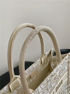 CD Medium Book Tote Beige D-Lace Embroidery With Macrame Effect