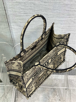 CD Medium Book Tote Toile de Jouy Embroidery Beige and Black