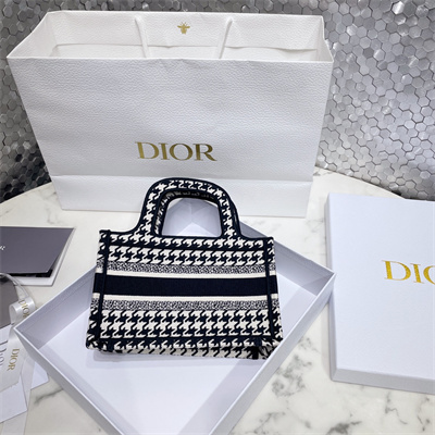 CD Mini Book Tote Macro Houndstooth Embroidery Black and White