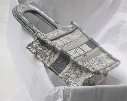 CD Mini Book Tote Toile de Jouy Embroidery Grey