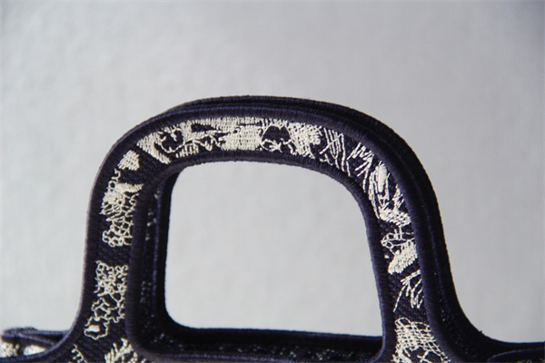 CD Mini Book Tote Toile de Jouy Reverse Embroidery Blue and Ecru