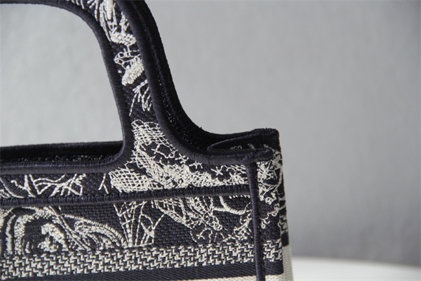 CD Mini Book Tote Toile de Jouy Reverse Embroidery Blue and Ecru