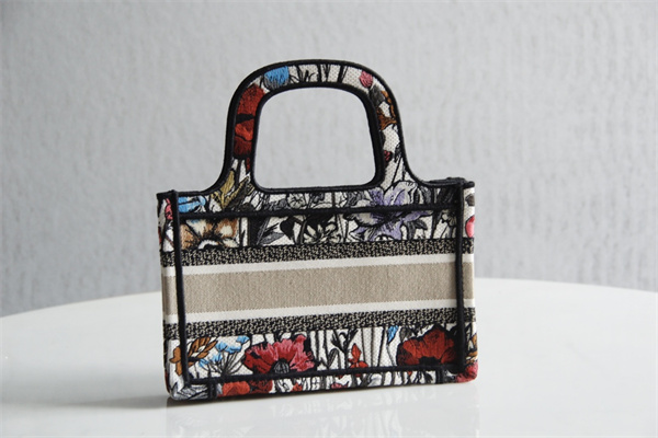 CD Mini Book Tote Mille Fleurs Embroidery Black Multicolor