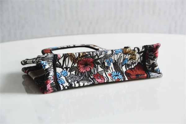 CD Mini Book Tote Mille Fleurs Embroidery Black Multicolor