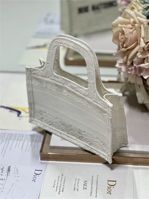 CD Mini Book Tote White D-Lace Embroidery With Macrame Effect