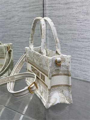 CD Mini Book Tote With Strap Butterfly Zodiac Embroidery White and Gold Tone