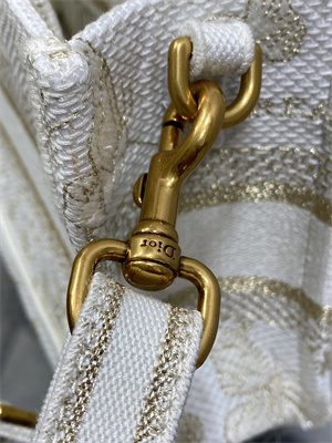 CD Mini Book Tote With Strap Butterfly Zodiac Embroidery White and Gold Tone