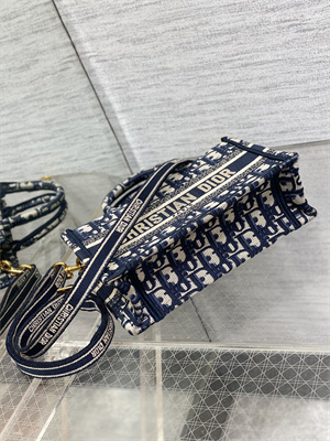 CD Mini Book Tote With Strap Blue Oblique Embroidery