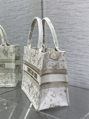 CD Small Book Tote Butterfly Zodiac Embroidery Gold Tone and White