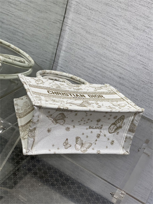 CD Small Book Tote Butterfly Zodiac Embroidery Gold Tone and White