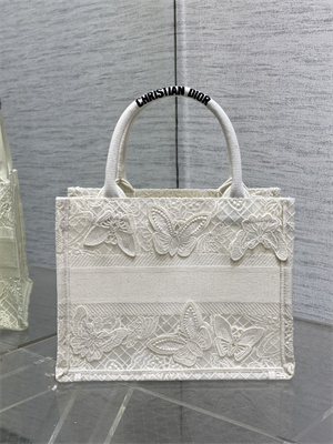CD Small Book Tote White D-Lace Butterfly Embroidery With Macrame Effect