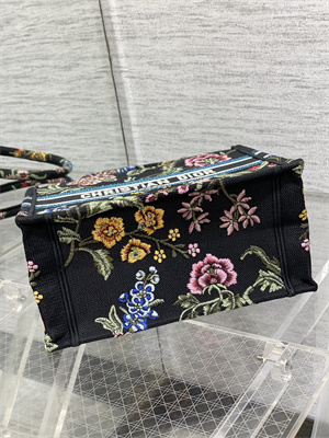 CD Small Book Tote Petites Fleurs Embroidery Black Multicolor
