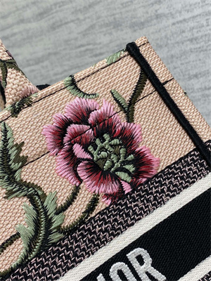 CD Small Book Tote Petites Fleurs Embroidery Nude Beige Multicolor