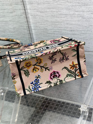 CD Small Book Tote Petites Fleurs Embroidery Nude Beige Multicolor