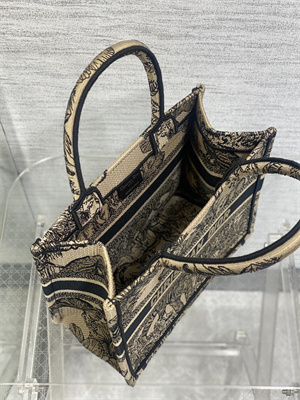 CD Small Book Tote Voyage Toile de Jouy Embroidery Beige and Black