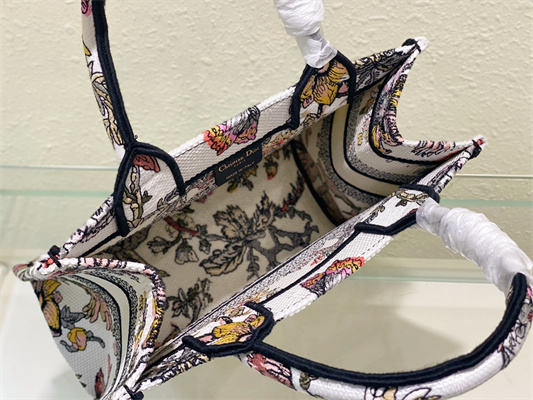 CD Small Book Tote Jardin Botanique Embroidery White Multicolor