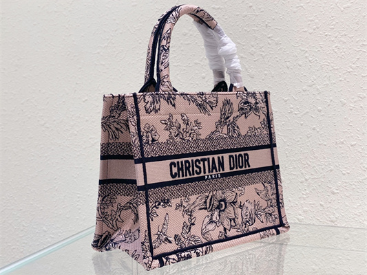 CD Small Book Tote Jardin Botanique Embroidery Pink