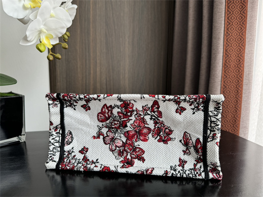 CD Small Book Tote Le Ceour des Papillons Embroidery White and Red