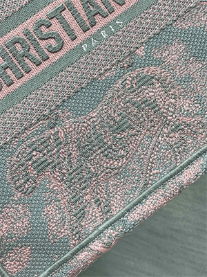 CD Small Book Tote Toile de Jouy Embroidery Grey and Pink