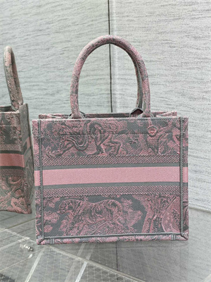 CD Small Book Tote Toile de Jouy Embroidery Grey and Pink