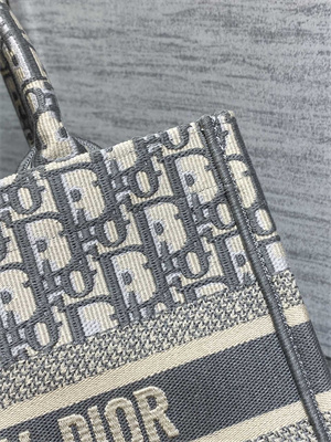 CD Small Book Tote Ecru and Grey Oblique Embroidery