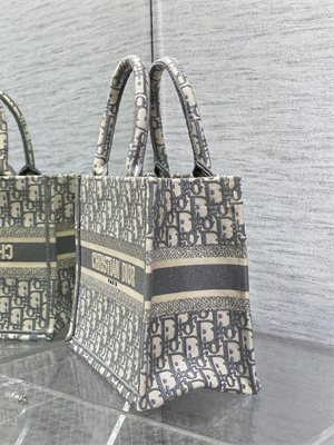 CD Small Book Tote Ecru and Grey Oblique Embroidery