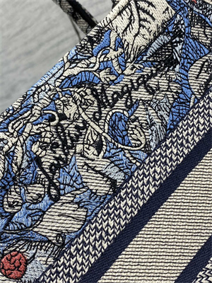 CD Small Book Tote Jardin Magique Embroidery Grey Blue